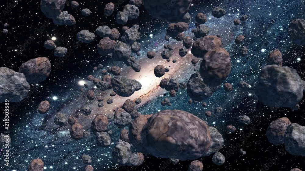 Asteroids in space motion background created in After Effects, UHD video
