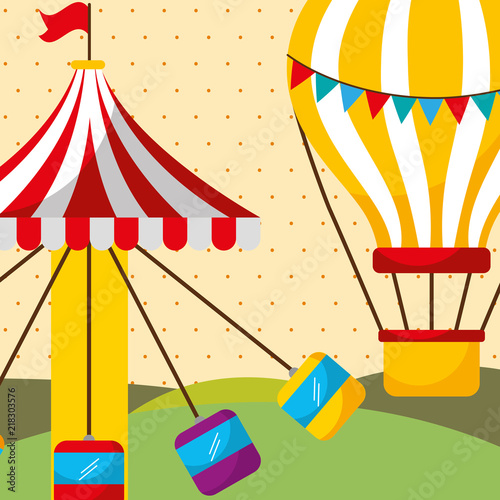 carousel with seats and hot air balloon carnival fun fair festival