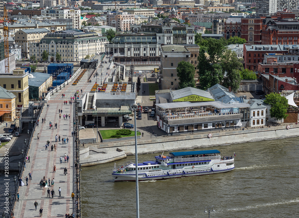 Panoramic top view of the Moscow river
