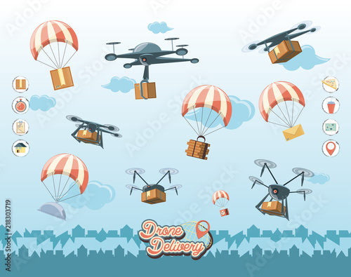 drone service set icons vector illustration design