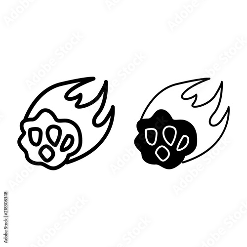 Flame meteorite line and glyph icon. Asteroid vector illustration isolated on white. Comet outline style design, designed for web and app. Eps 10.