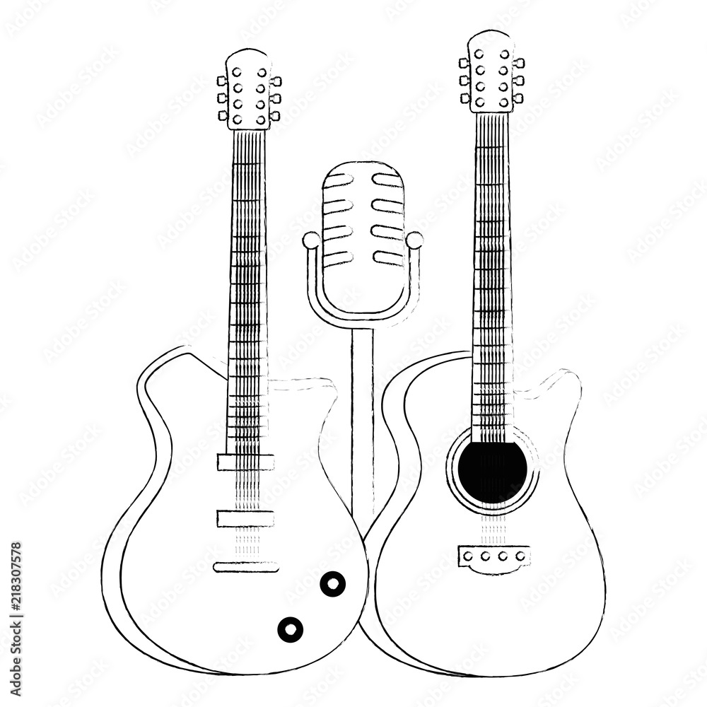 Obraz premium electric guitars and microphone musical instruments