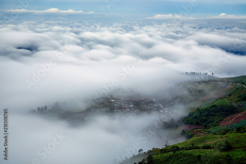 Viewpoint mist mountain steep and winding road to Phu Thap Boek and Phu Hin Rong Kla national park Phetchabun Thailand
