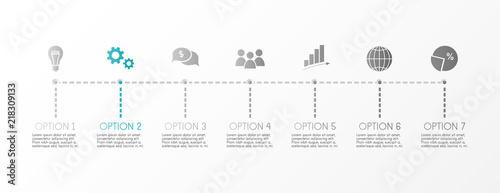 Gray company timeline with business icons. Vector.
