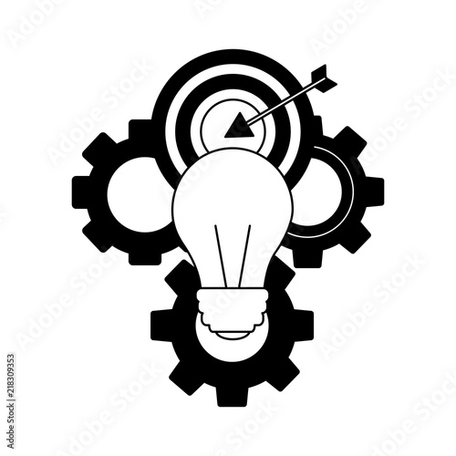 light bulb with gear machine and target arrow success
