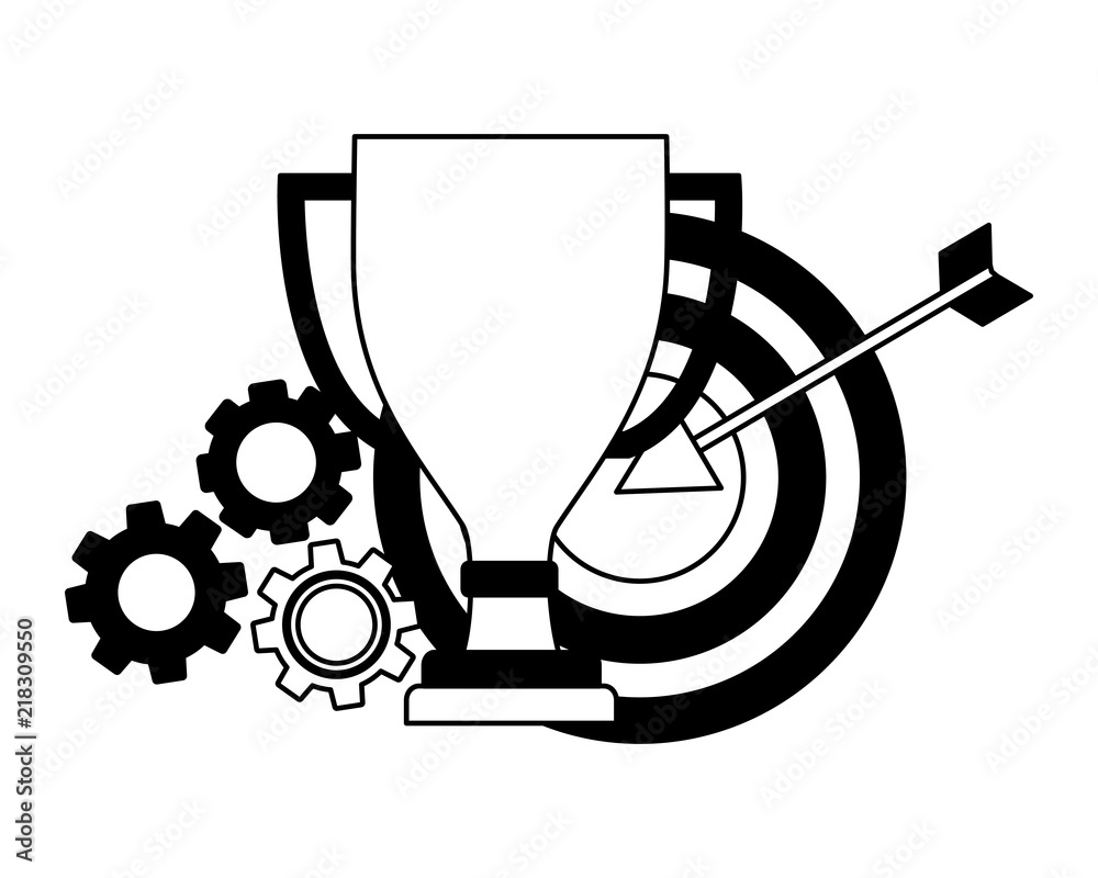 trophy award cup with target arrow success and gear machine trophy award cup with target arrow success and gear machine