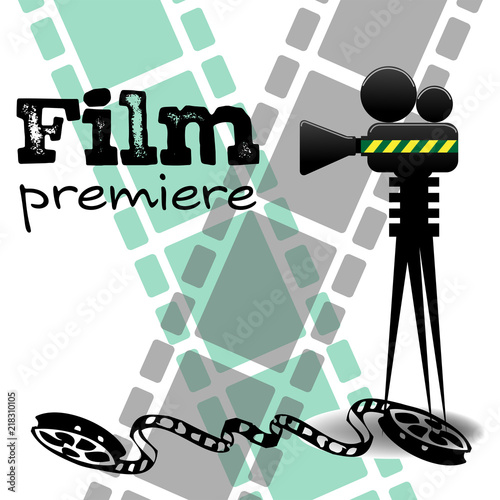 Abstract colorful background with film projector, film reels and the text film premiere written with black letters