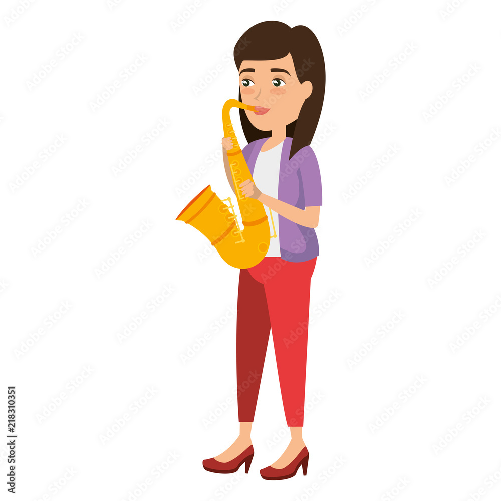 woman playing saxophone character woman playing saxophone character