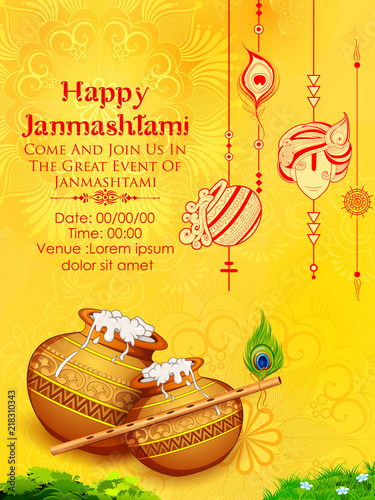 Dahi handi celebration in Happy Janmashtami festival background of India