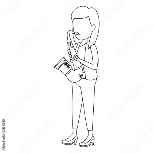 woman playing saxophone character