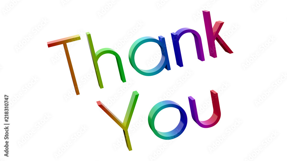 Thank You Word 3D Rendered Text With Thin Font Illustration Colored With RGB Rainbow Gradient, Isolated On White Background .. Thank You Word 3D Rendered Text With Thin Font Illustration Colored With RGB Rainbow Gradient, Isolated On White Background ..