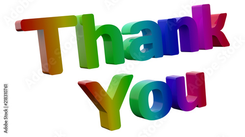 Thank You Word 3D Rendered Text With Bold Font Illustration Colored With RGB Rainbow Gradient, Isolated On White Background ..