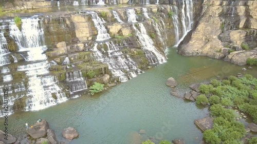 upper view low part of Pongour water foamy streams photo