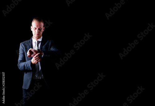 Concept business people. Businessman on the background. Businessmen look dastardly. Businessmen showing their gestures and emotions. photo