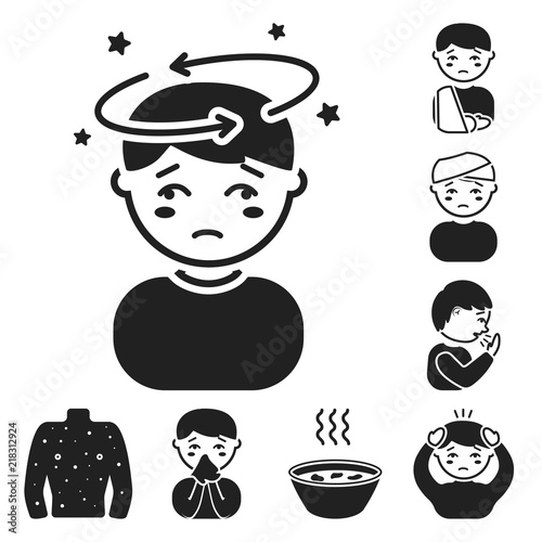 The sick man black icons in set collection for design.Illness and treatment vector symbol stock web illustration.