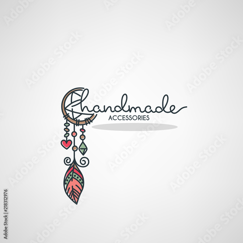 Handmade Accessories, hand drawn doodle logo, label, emblem for your shop or business