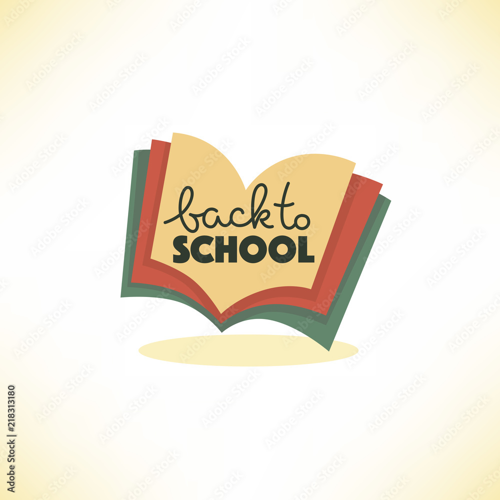 back to school, lettering composition with image of open book ...