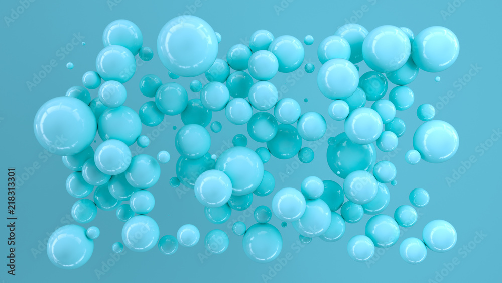 Blue spheres of random size on blue background