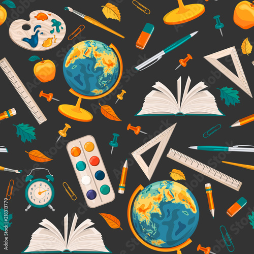 Seamless pattern with school supplies