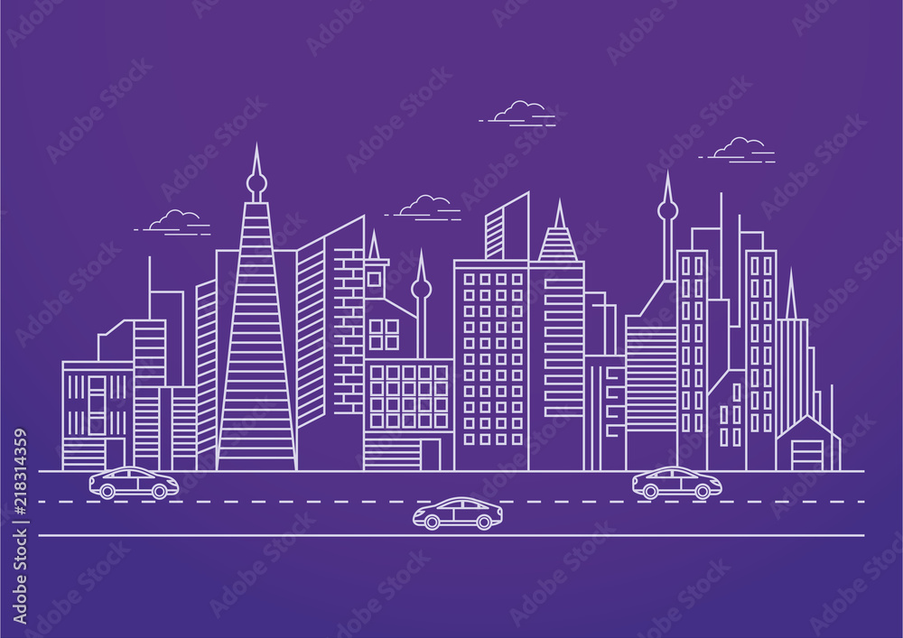 Obraz premium Vector Illustration of City line with high skyscrapers