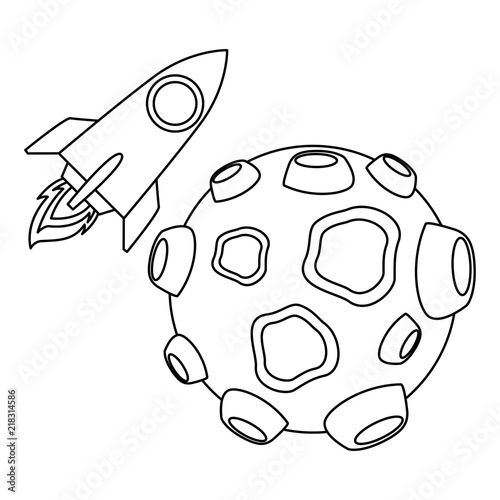 asteroid with craters and rocket flying