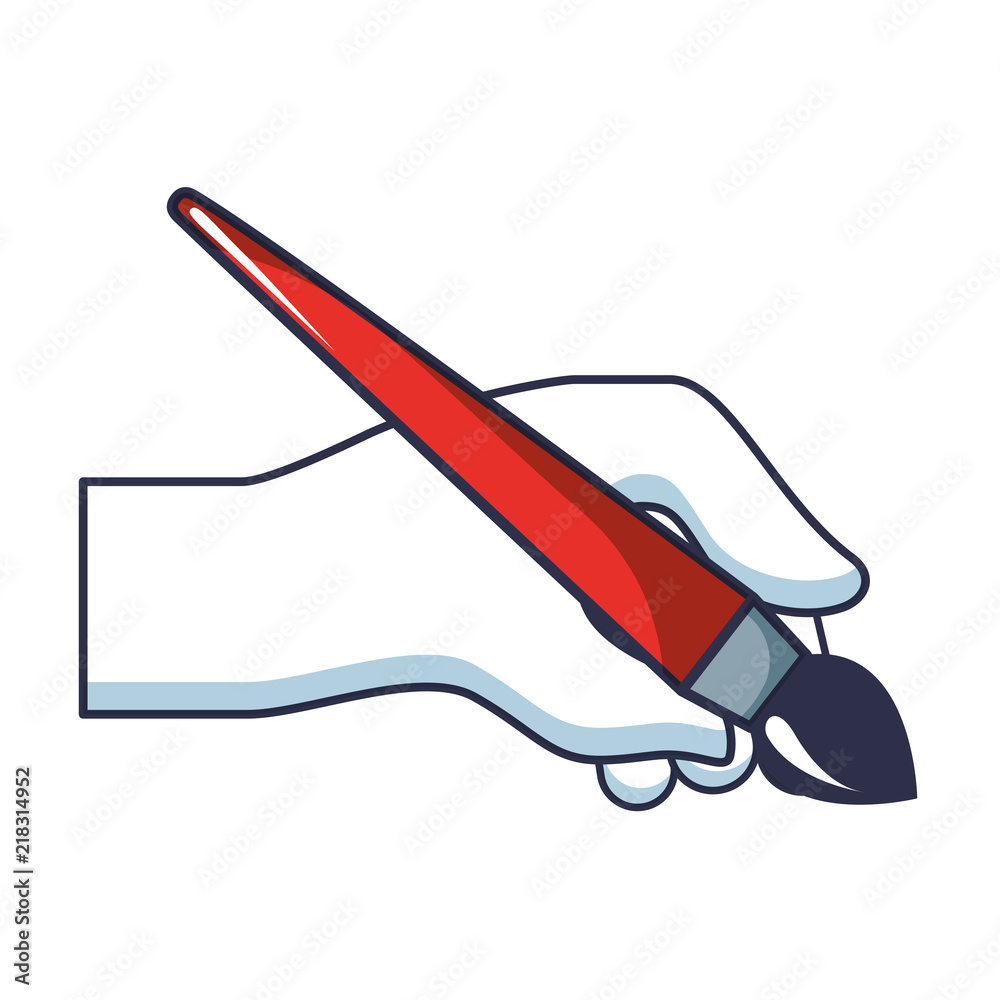 hand with paint brush isolated icon