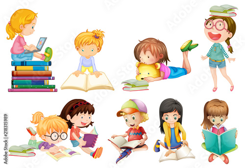 A set of kids study on white background
