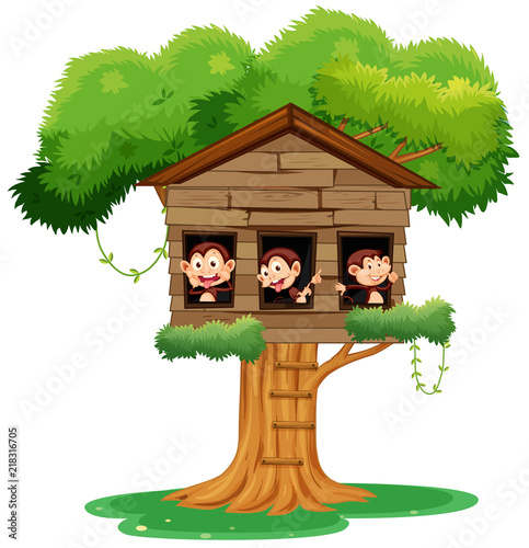 monkey playing at treehouse