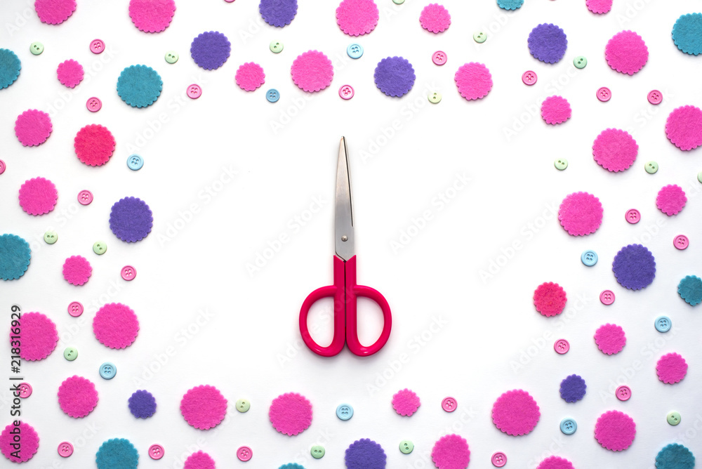 Colored confetti on white background flat lay top view. Colored confetti on white background flat lay top view.