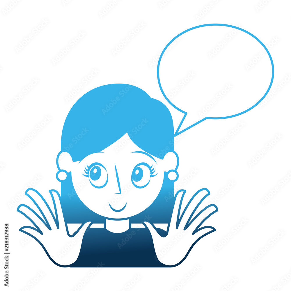 young woman with speech bubble avatar character