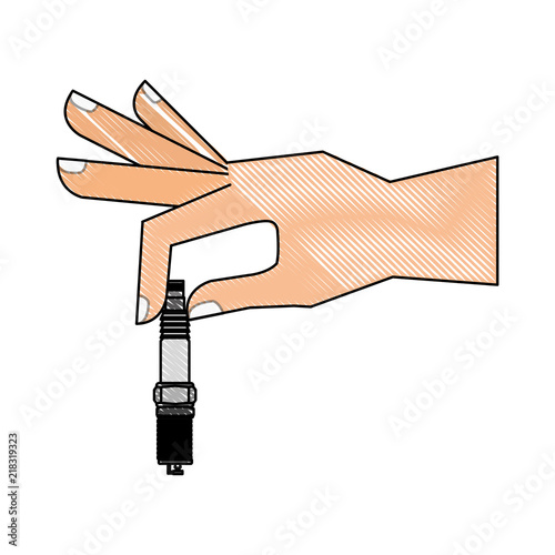 hand with spark plug engine piece