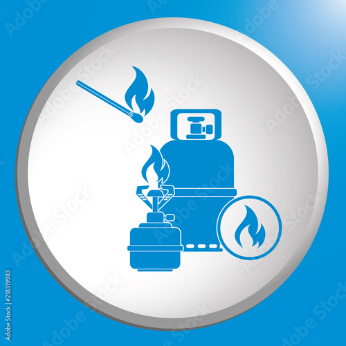 Camping stove with gas bottle icon vector