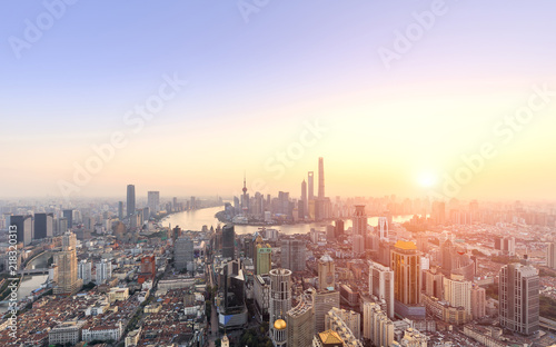 Shanghai skyline and cityscape at sunset 