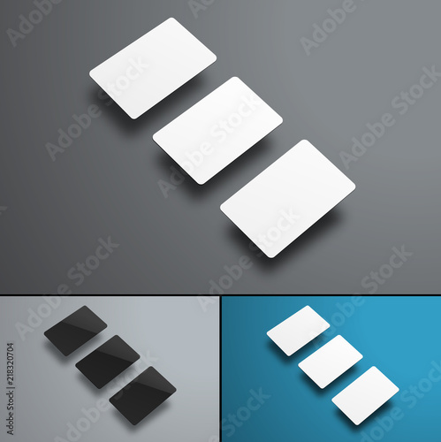 Mockup of three gift or bank cards hovering over the background.