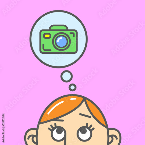 Color flat art cartoon illustration of the thought of the camera
