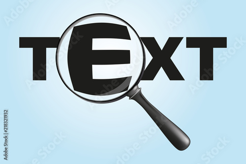Magnifying glass lens with handle isolated on blue background.