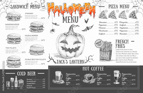 Vintage halloween menu design. Restaurant menu