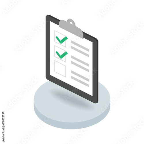 Clipboard with checklist isometric vector icon