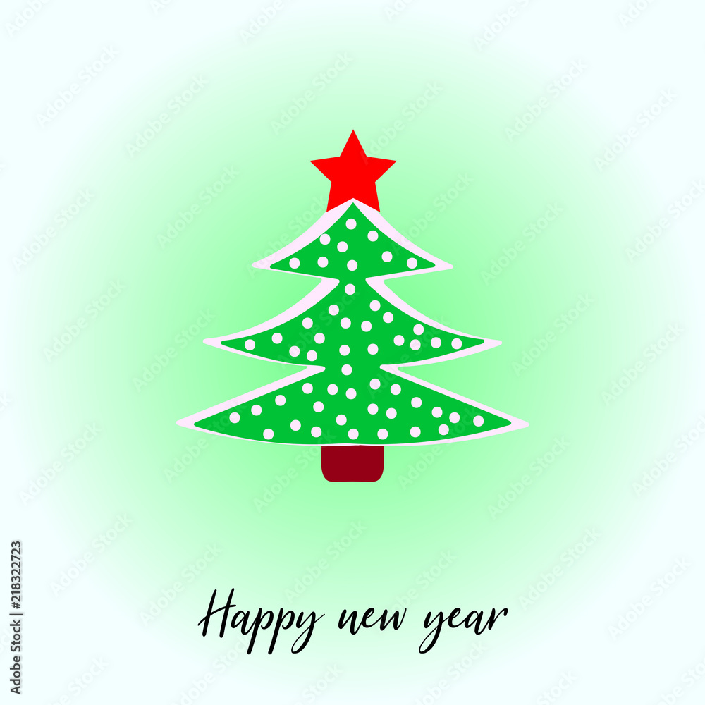 Christmas tree with snow and star. Happy New Year calligraphic text. Christmas tree with snow and star. Happy New Year calligraphic text.