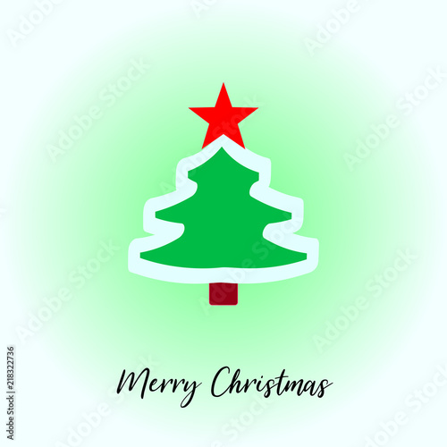 Christmas tree with snow and star. Merry Christmas calligraphic text.