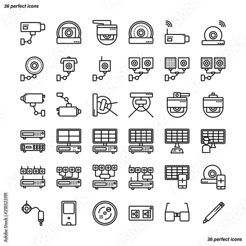 CCTV Outline Icons perfect pixel.
