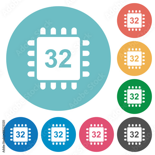 Microprocessor 32 bit architecture flat round icons