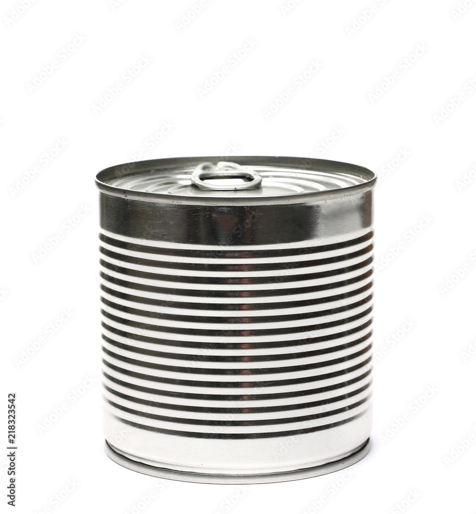 Sealed, closed tin can isolated on white background