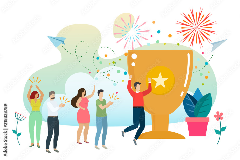 Successful man celebrating success. Man wins a prize, achieves a goal, businessman has success and glory. Vector Successful man celebrating success. Man wins a prize, achieves a goal, businessman has success and glory. Vector