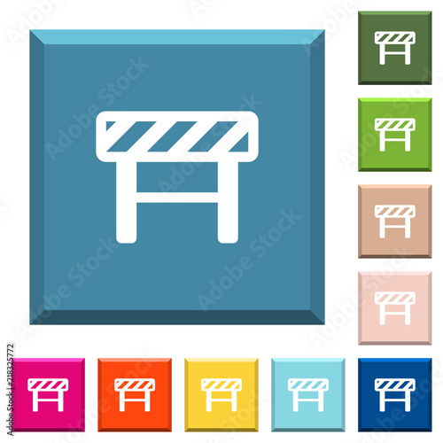 Construction barrier white icons on edged square buttons
