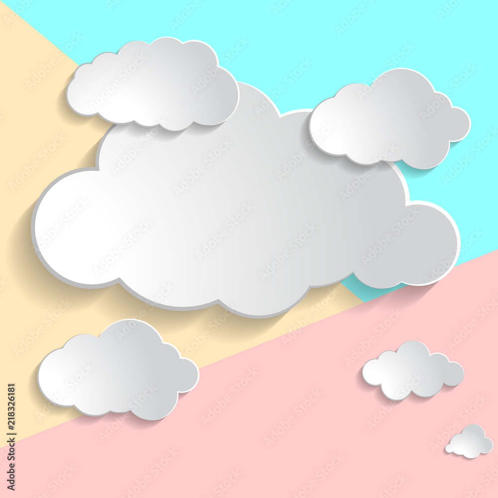 Flat art design graphic image of clouds collection on pink and b