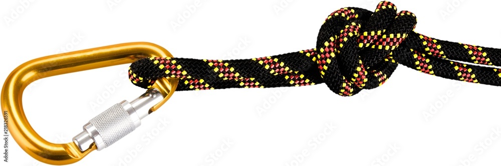 Climbing Rope with Carabiner Knot - Isolated Stock Photo