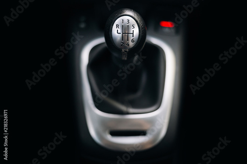 Manual gearbox handle in the car isolated 