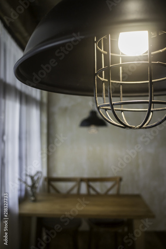 Vintage light bulbs hanging from ceiling