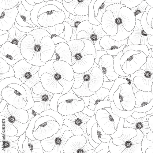 Fototapeta Naklejka Na Ścianę i Meble -  Corn Poppy Outline Seamless Background